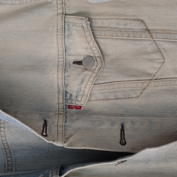 Vintage Levi's 100% Cotton Rigid Denim Longline Trucker Jacket Large GUC - Picture 3 of 12